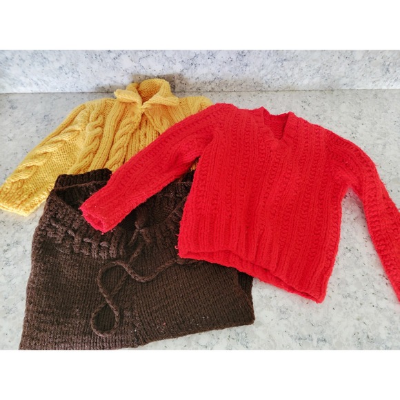 Vintage Hand‎ Knit Baby Sweater Cardigan Pants Brown Red Yellow
